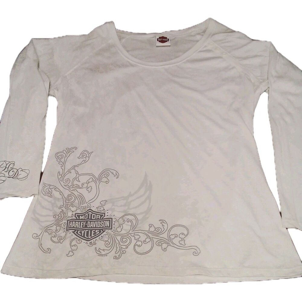 Women's Harley Davidson White Long Sleeve Shirt Measures 2XL